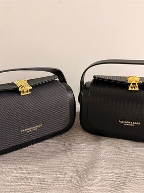 Black Leather Crossbody Handbag with Gold Hardware